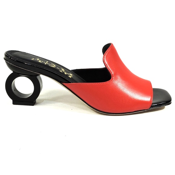 ALESSANDRO DI MARIA 🇮🇹 WOMEN'S RED LEATHER FASHION MULES - Picture 4 of 10